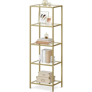 Narrow Gold Metal Frame Glass Shelves Shelving Unit Slim 4-Shelf Bookcase Q280-VFTBGLD79863520