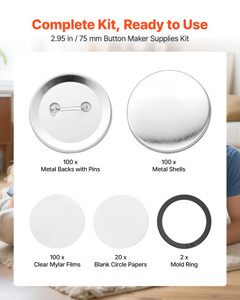 Button Maker Supplies 100 Sets 2.95 in / 75 mm Pin Back Button Parts, with Metal Backs, Metal Shell E415-XZJHCHCYX75M1CL1W001V0