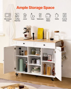  Kitchen Island Cart, with Solid Wood Top and Storage Cabinet, Mobile Rolling Table with Drop Leaf, E415-BFBYDKCFDBS2K4K0T001V0
