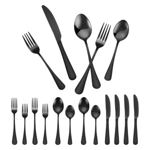  30-Piece Black Silverware Set, Food-Grade Stainless Steel Flatware Utensils for 6, Mirror Finished E415-430BXGCJTZHSERY1IV0
