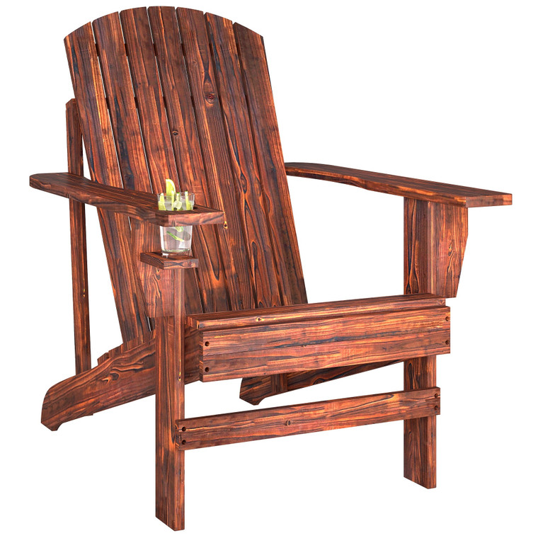 Oversized Adirondack Chair, Outdoor Fire Pit and Porch Seating, Classic Log Lounge w/ Built-in Cuph P295-84B-285BN