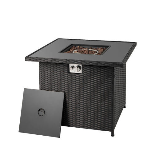 32.5 Inch Propane Fire Pit Table 5000 BTU with Tempered Glass Tabletop-Black - Color: Black D681-NP12210DK