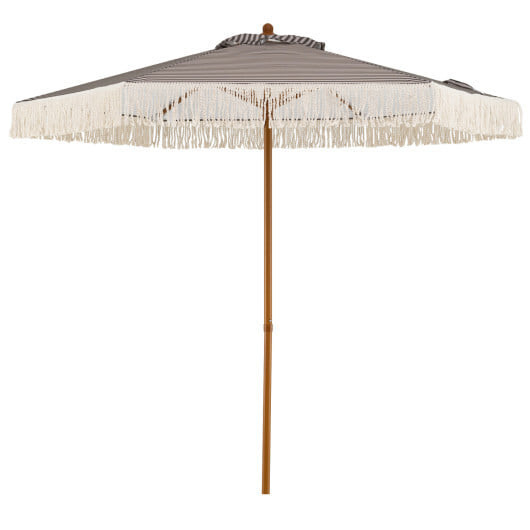 7 Feet Patio Umbrella with Fringe Sun-Protective Beach Umbrella with Boho Tassel-Green - Color: Gre D681-NP12858GN