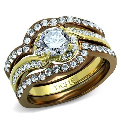 TK2669 - IP Gold & IP Light Brown (IP Light coffee) Stainless Steel Ring with AAA Grade CZ  in Clear A874-TK2669