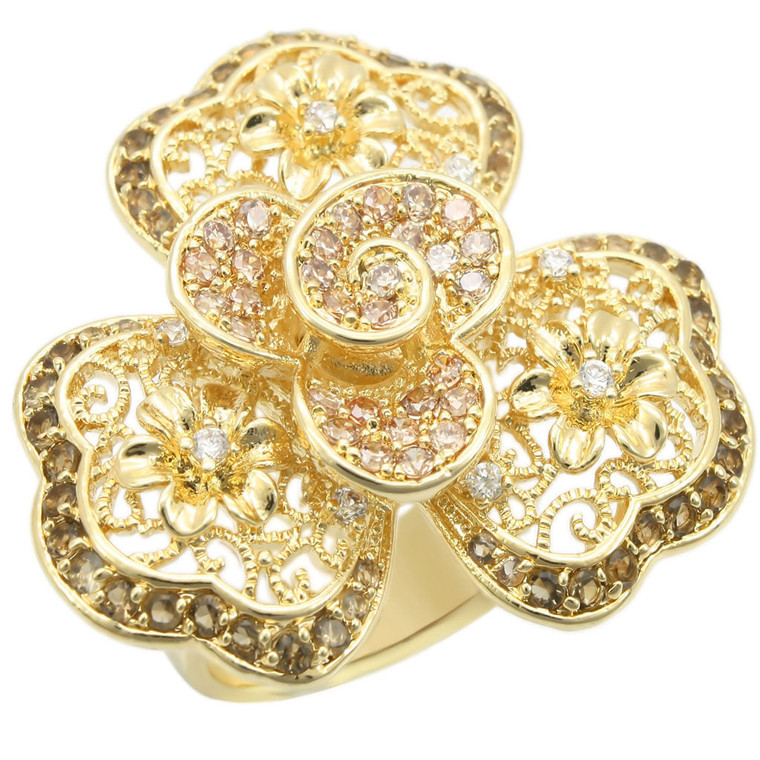 0W312 - Gold Brass Ring with AAA Grade CZ  in Multi Color A874-0W312