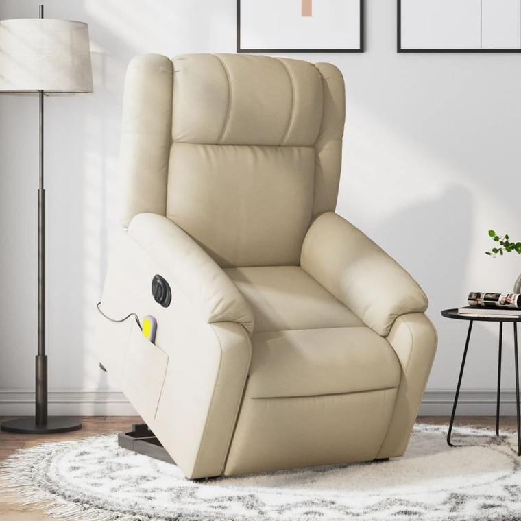 Electric Stand up Massage Recliner Chair Cream Fabric A949-3206239