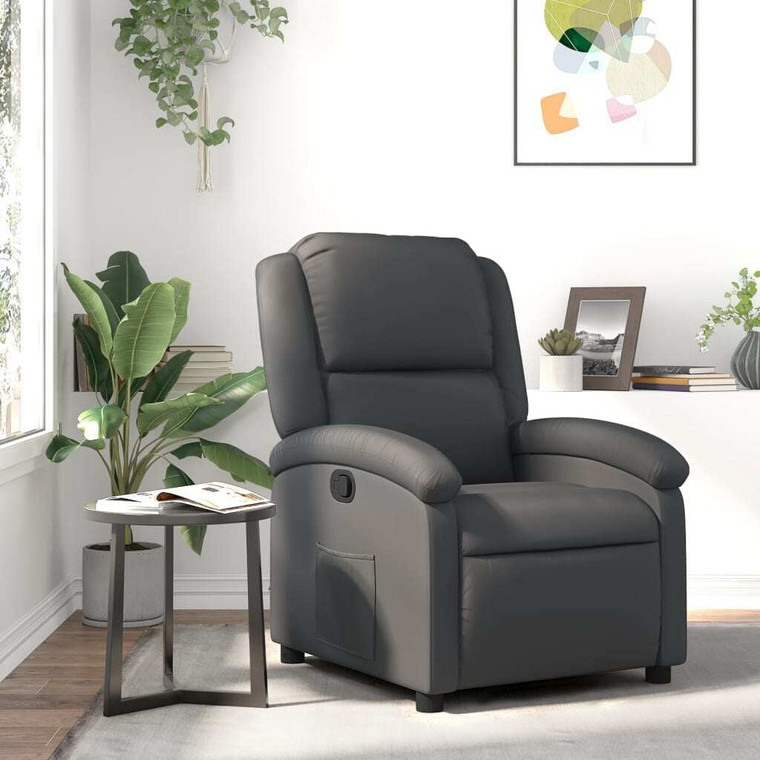  Recliner Chair Gray Real Leather A949-371792