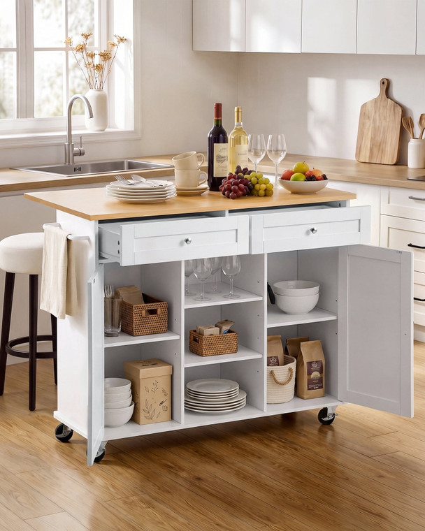 Kitchen Island Cart with Storage, 45.67 in Wide Mobile Rolling Storage Island on Swivel Wheels, wit E415-CFD2C2M11MKZCUF36001V0