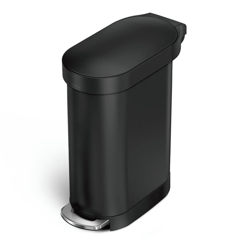 Matte Black 12-Gallon Narrow Kitchen Trash Can with Easy Step-on Lid Q280-BLKSRG98534215