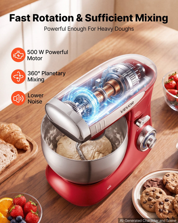  7.4 Qt Tilt Head Stand Mixer 500W Electric Dough Mixer, 6 Speeds with Pulse Food Kitchen Mixer wit E415-TMLSJBJCJBABXMN8F001V1