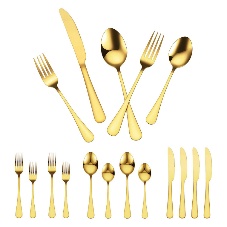  60-Piece Gold Silverware Set, Food-Grade Stainless Steel Flatware Utensils for 12, Mirror Finished E415-430BXGCJTZ6078URSV0