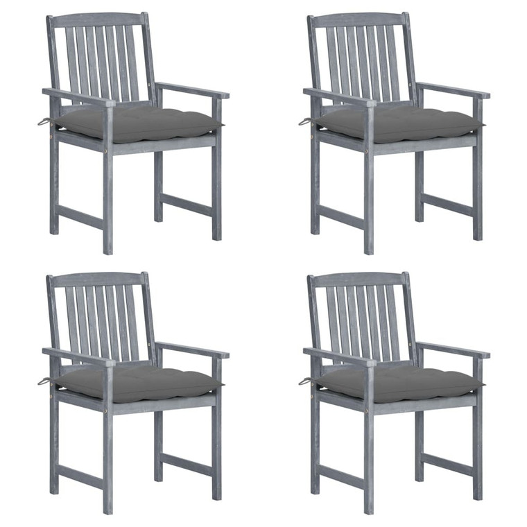 Patio Chairs with Cushions 4 pcs Gray Solid Acacia Wood A949-3061254