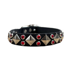 RN Design - Cat Collar - Harlequin Black _  Silver Metal Offset Pyramids _ Siam 1_2'' x 12''.jpg