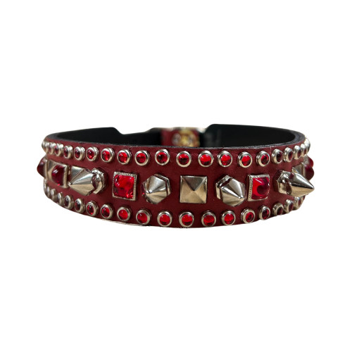 RN Design - Dog Collar - Tapered Ends Spike Center  Siam With Metal Pyramids  Siam 1'' x 18''.jpg