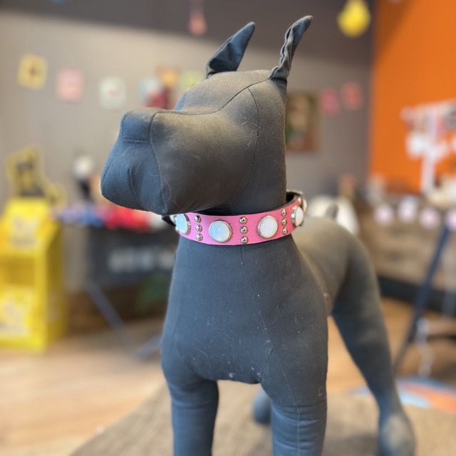 RN Design Collar in pink with white opal and silver studs