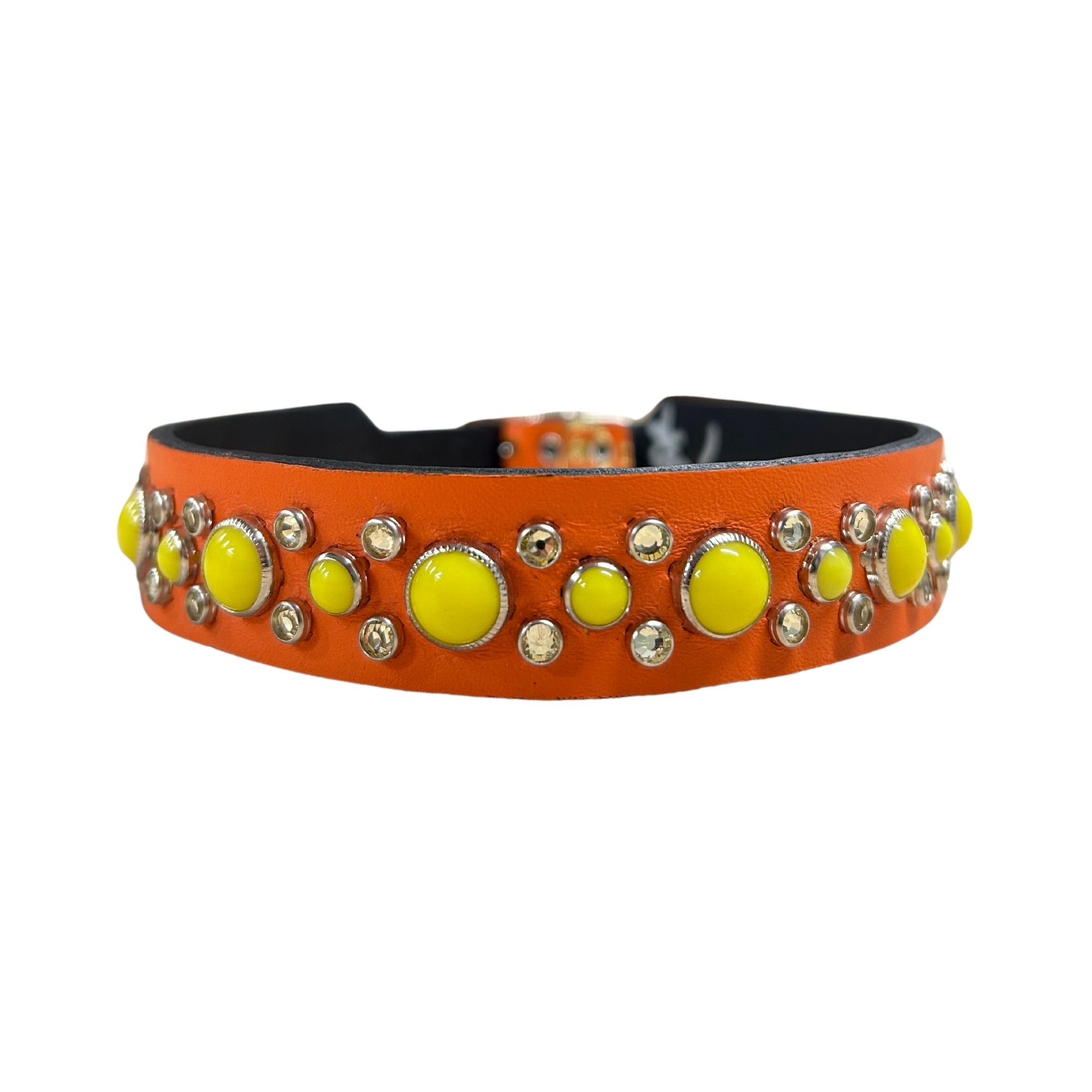 RN Design - Dog Collar - Tapered Ends Orange / Lemon / Jonquil Crystal Accents 1'' x 18''