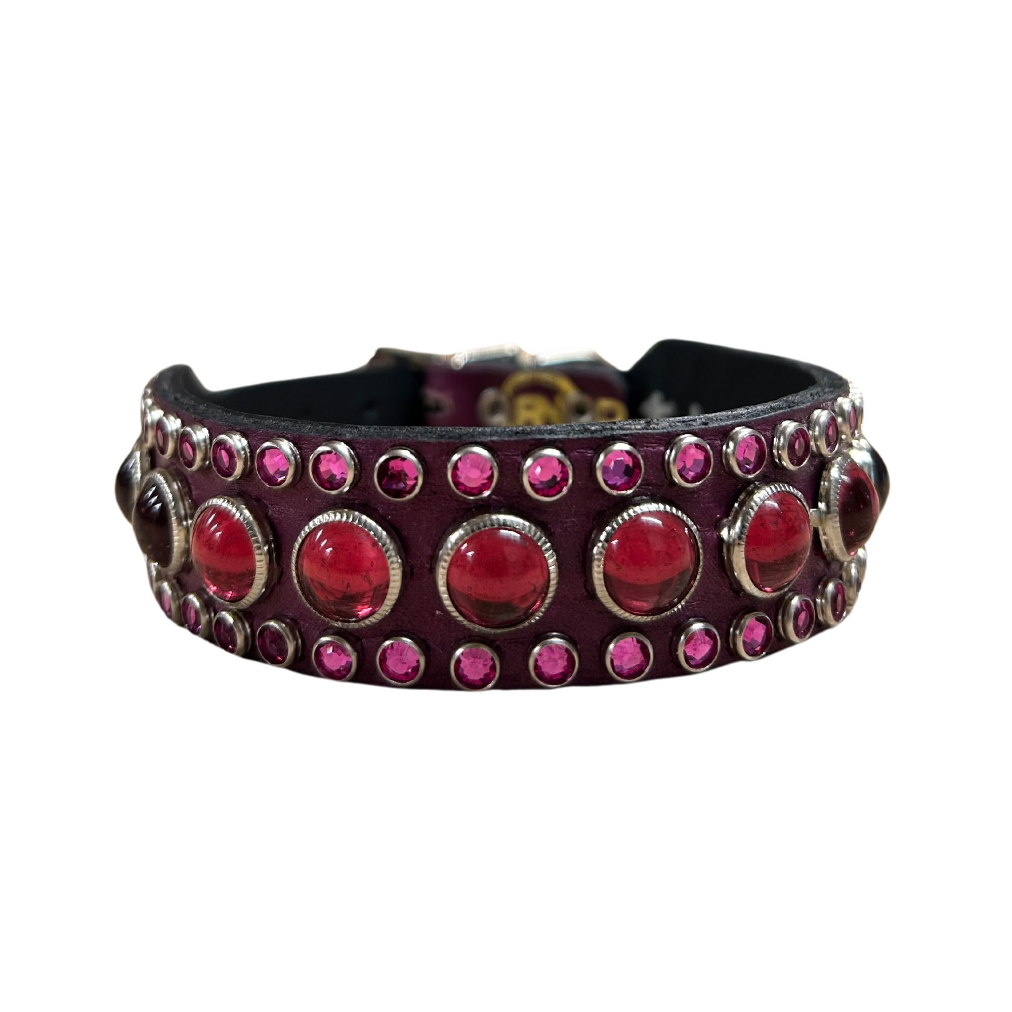 RN Design - Dog Collar - Tapered Ends Sadie Joannie Grape/ Fuchsia / Crystal Outline 1'' x 12''