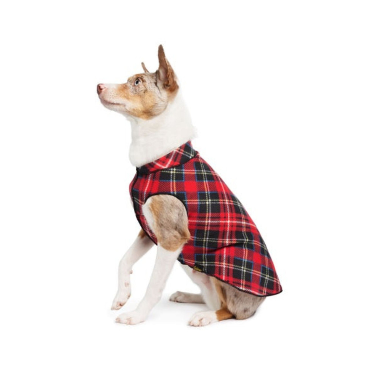Insulated dog fleece jacket in red plaid