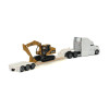 Diecast Masters 84423 - White Peterbilt 579 Tractor With Lowboy Trailer and Cat 315C Excavator  - HO Scale