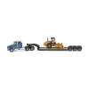 Diecast Masters 84424 - Blue Kenworth T880 Tractor with Lowboy Trailer and Cat Padfoot Roller  - HO Scale