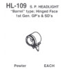 Details West 109 - Sp  Headlight:  "Barrel' Type Hinged 1 St. G  - HO Scale