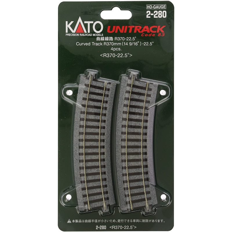 Voie Courbe KATO Unitrack HO 2-280 - 4 Rails Courbés 22.5° Rayon 14 9/16" | Pour Réseau Train Miniature