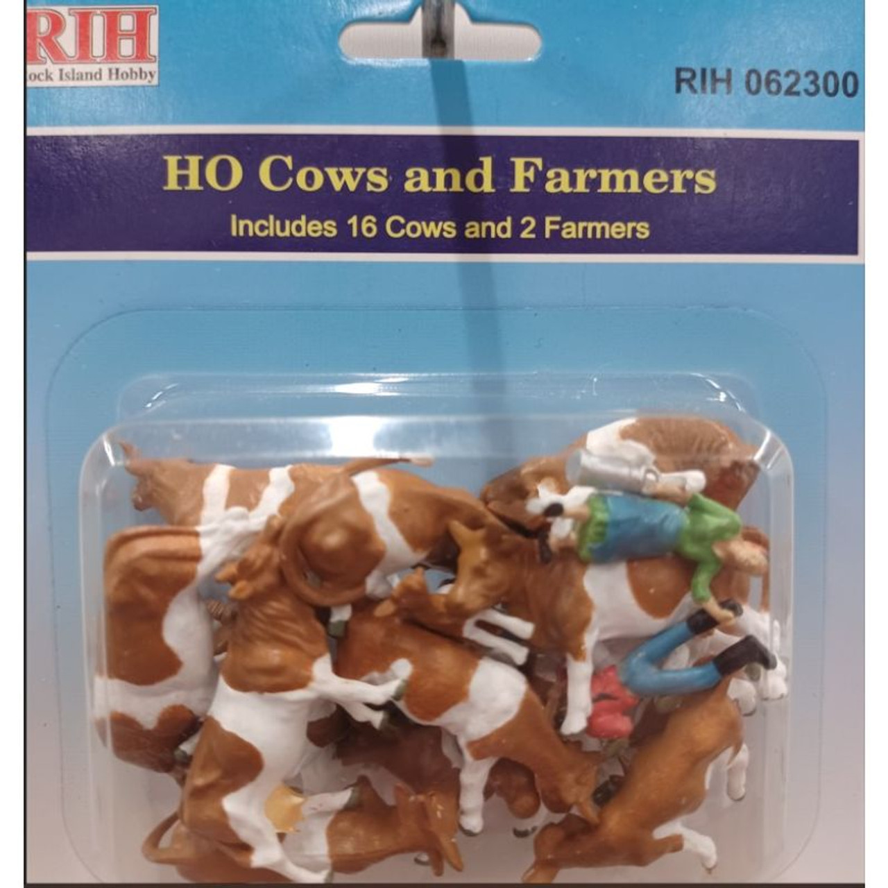 Rock Island Hobby 062300 - Cows and Farmers - Painted (16 cows, 2 farmers)  - HO Scale - Midwest Model Railroad