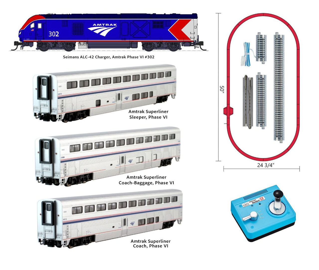 Kato 1060019 ALC42 Charger & Superliner Starter Set Amtrak (AMTK
