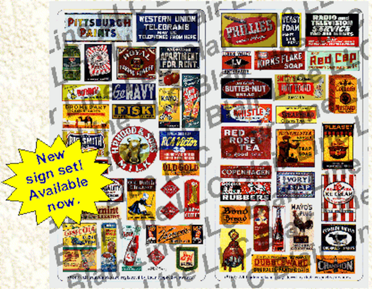 Blair Line 060 - Storefront & Advertising Signs - Porcelain Advertising Set #1 - N Scale - Midwest Model Railroad blair-line-060-storefront-advertising-signs-porcelain-advertising-set-1-n-scale-midwest-model-railroad