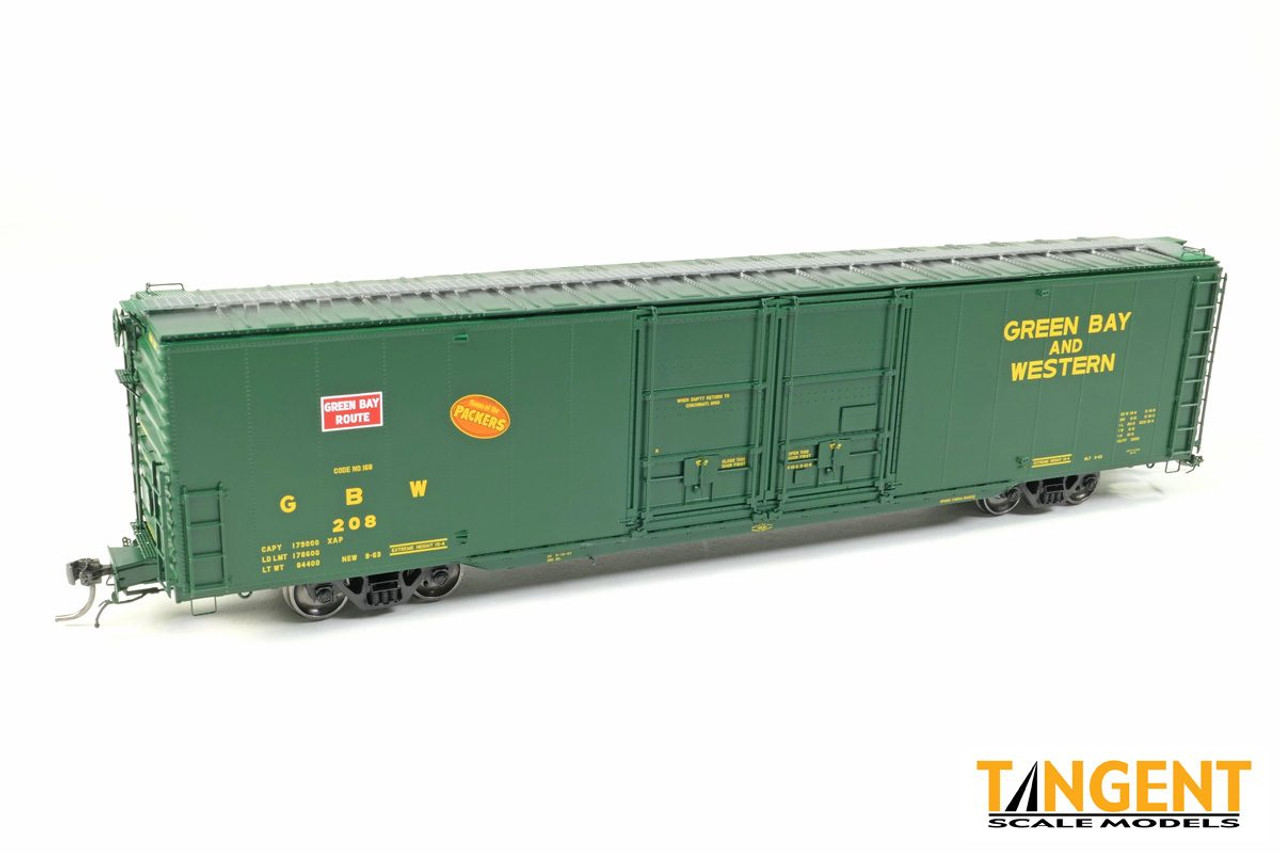 Tangent Scale Models 33017-04 - 6000 CuFt 60' Double Door Box Car Green Bay  & Western (GBW) 208 - HO Scale