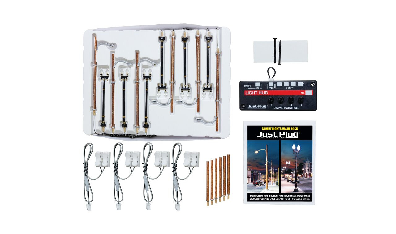Woodland Scenics JP5902 - Just Plug Wooden Pole & Double Lamp Post