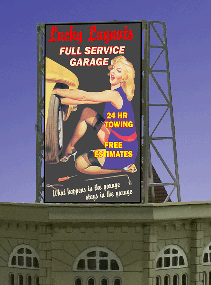 Miller Engineering 33 9040 Animated Lugnuts Billboard N Or Z Scale Miller Engineering 33 9040 Animated Lugnuts Billboard N Or Z Scale