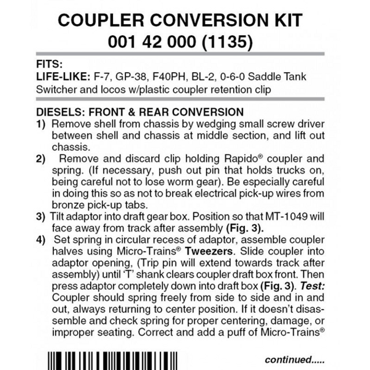 Micro-Trains 00142000 - Life-Like Locomotive Coupler Conversion (1135) - 2  pair - Midwest Model Railroad