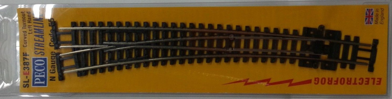 PECO SL-E387F - Code 55 Curved Turnout Left Hand (Electrofrog) - N