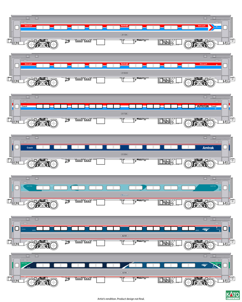 PRE-ORDER: Kato 106-105 - Amfleet I Coach 7 Car Set All Phases