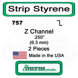 Evergreen 757 -  Styrene Z Channel .250"