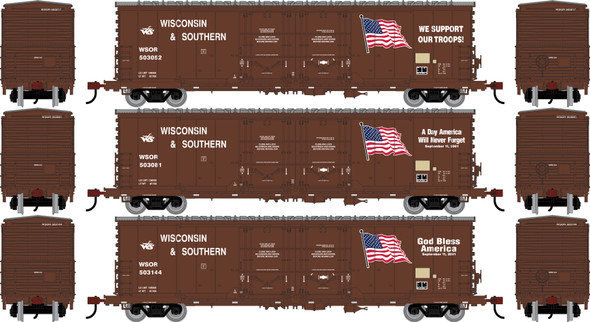 PRE-ORDER: Athearn 3638 - 50' Evans Double Plug Door Box Car (3) Wisconsin and Southern (WSOR) Flag Cars' #503052/503081/503144 (3) - HO Scale