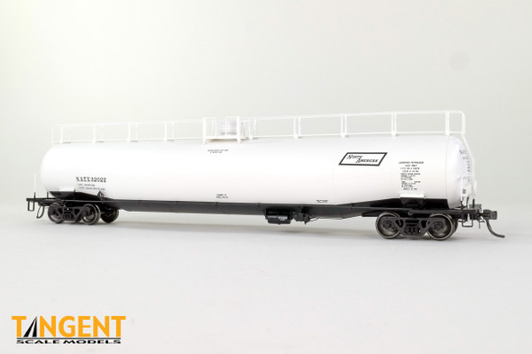 Tangent Scale Models 31160-01 -  “White Lease Delivery 1963” NACC 1963 Design 33,000 Gallon Dual Diameter LPG/AA Tank Car North American Tank Car (NATX) 32017 - HO Scale