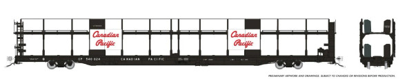 PRE-ORDER: Rapido 1024002 - NSC 89' Bi-Level Autorack (6-Pack) Canadian Pacific (CP) 540024, 540031, 540040, 540043, 540052, 540078 Script w/ large panel - HO Scale