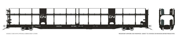 PRE-ORDER: Rapido 1024005A-710048 - NSC 89' Bi-Level Autorack Canadian National (CN) 710048 Delivery - HO Scale