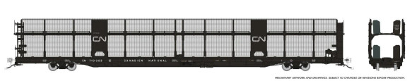 PRE-ORDER: Rapido 1024006A-710053 - NSC 89' Bi-Level Autorack Canadian National (CN) 710053 Late w/ mesh - HO Scale