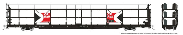 PRE-ORDER: Rapido 1024102A-550180 - NSC 89' Tri-Level Autorack Canadian Pacific (CP) 550180 Multimark - HO Scale