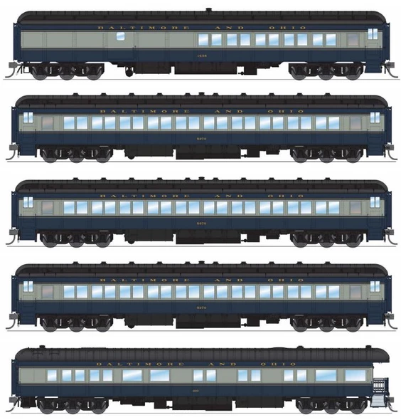 Broadway Limited 9713 - Heavyweight 5-Car Passenger Set Baltimore & Ohio (B&O) 1438, 5270, 5284, 5307, 100 - HO Scale