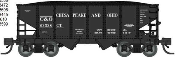 PRE-ORDER: Bluford Shops 60570 - 30'6" USRA 2-Bay Hopper Chesapeake & Ohio (C&O) 63538 - N Scale