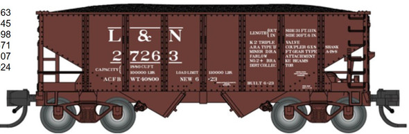 PRE-ORDER: Bluford Shops 60638 - 30'6" USRA 2-Bay Hopper Louisville & Nashville (L&N) 27924 - N Scale