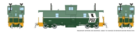 PRE-ORDER: Rapido 1101002 - Squamish Caboose Pacific Great Eastern (PGE) Two-Tone Green / Large Black Map: #1852 - HO Scale