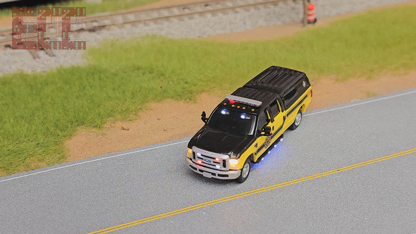East Coast Circuits 2024-08D - Ford F-350 Crew Cab Pickup Fire Command Yellow (Deluxe Lighting Package)  - HO Scale
