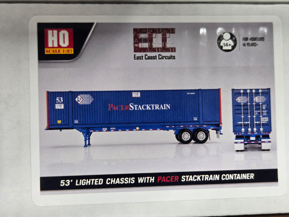 East Coast Circuits 2025-P - Pacer 53' Container w/ Lt'd Blue Chassis   - HO Scale