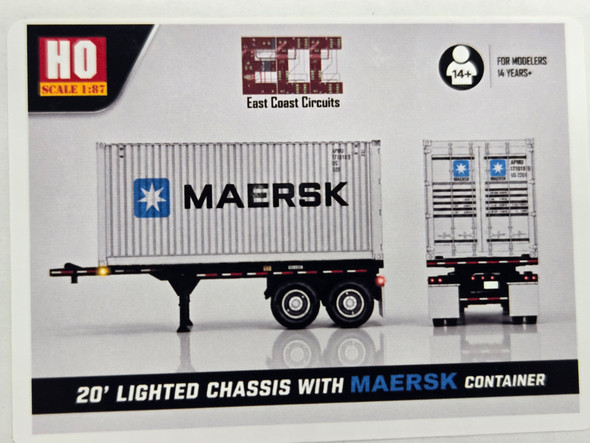 East Coast Circuits 2025-MK - Maersk 20' Container w/ Lt'd Black Chassis  - HO Scale