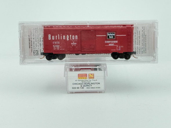 Pre-Owned: Micro-Trains 40’ Standard  Box Car, Plug and Sliding Door CB&Q 41554 - N Scale
